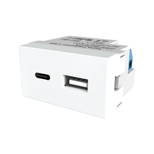 Modulo USB C + USB  3 amp - blanco - marca Jeluz