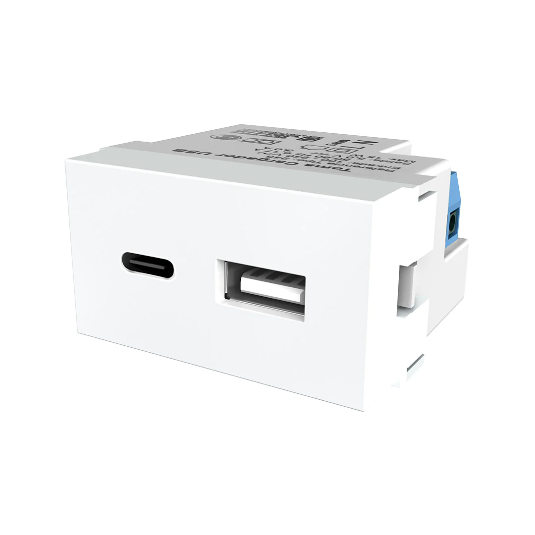Modulo USB C + USB  3 amp – blanco – marca Jeluz