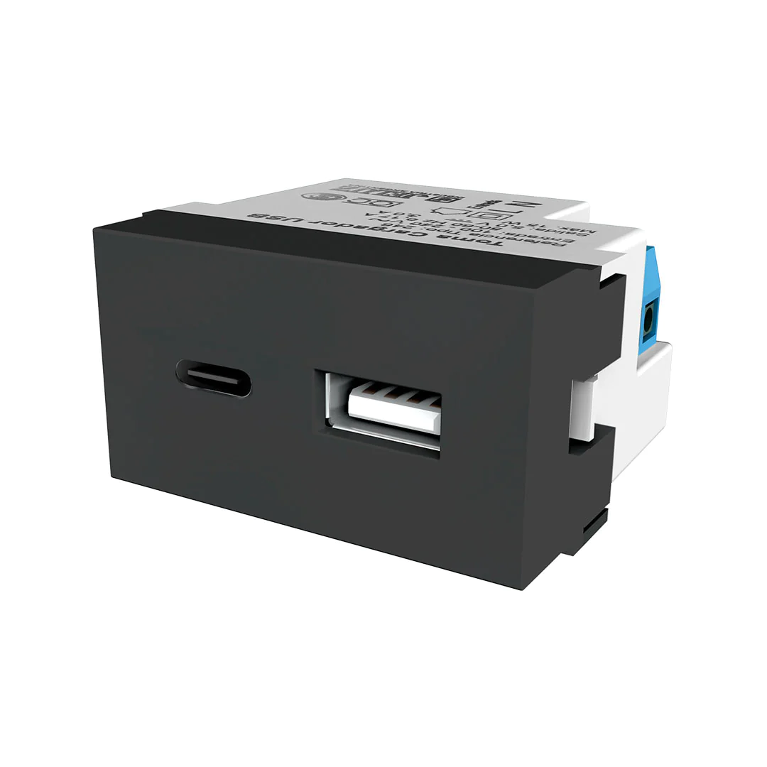 Modulo USB C + USB  3 amp – negro – marca Jeluz