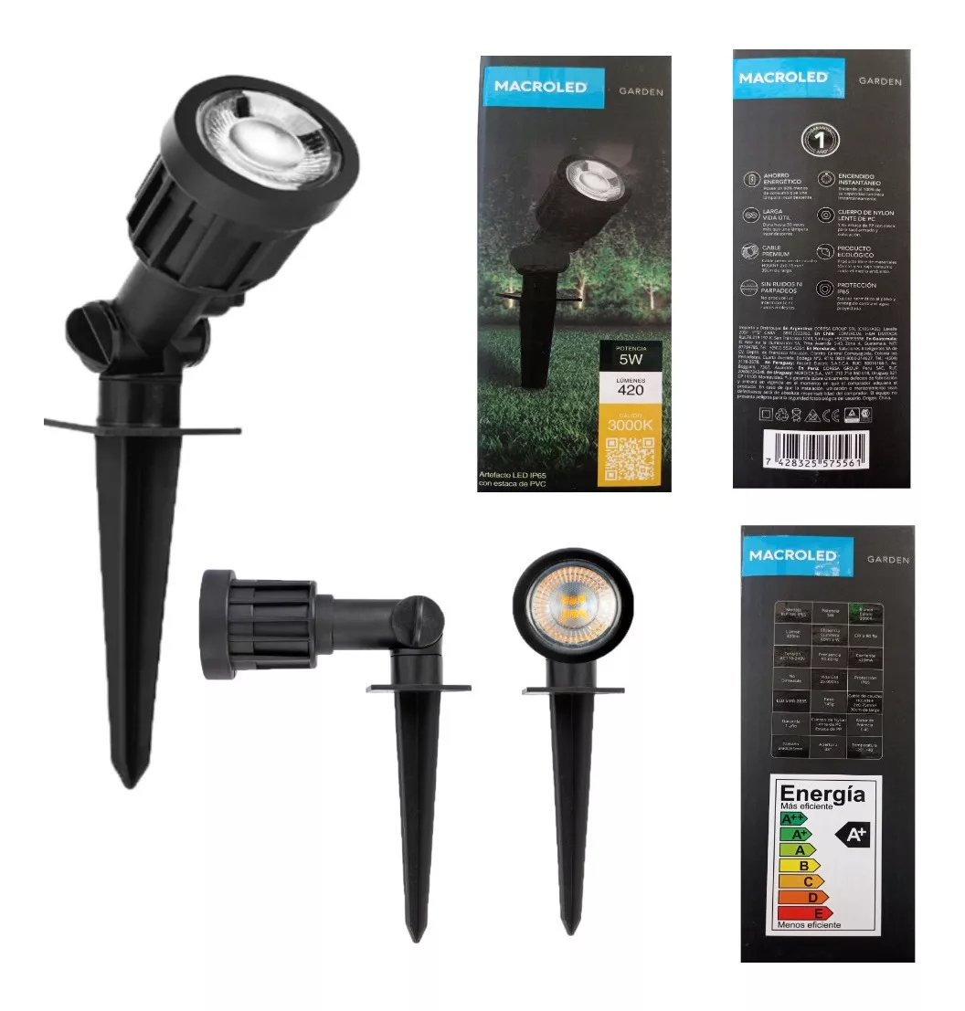 Lampara Estaca Led Exterior 5w Pvc Luz Calida Luz Blanco cálido