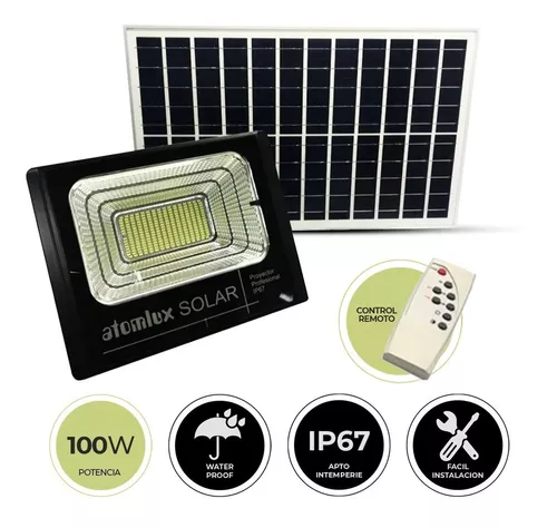 Reflector Solar Led 180 Watts Atomlux Ip65 Litio + Panel luz Blanco frío