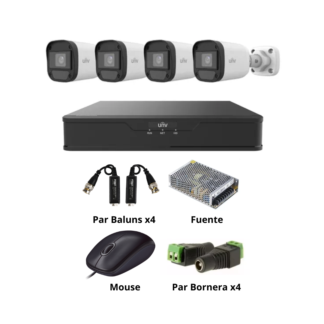 Kit Seguridad Uniview Dvr 1080p + 4 Camaras 2mp + Fuente metalica