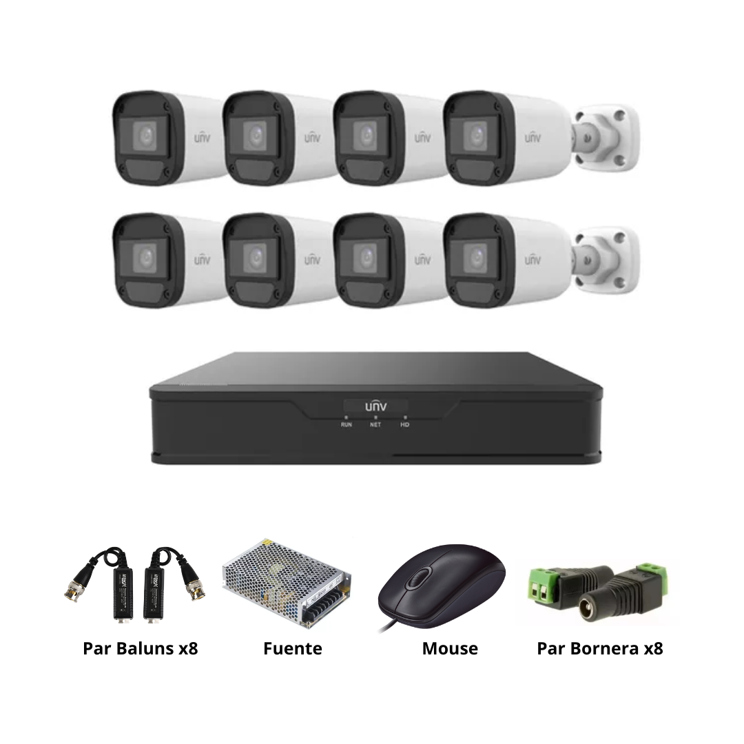 Kit Seguridad Uniview Dvr 1080p + 8 Camaras 2mp + Fuente metalica