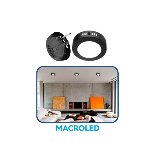 Panel Led Plafon Aplique Macroled 12w Redondo 220v Negro Calido