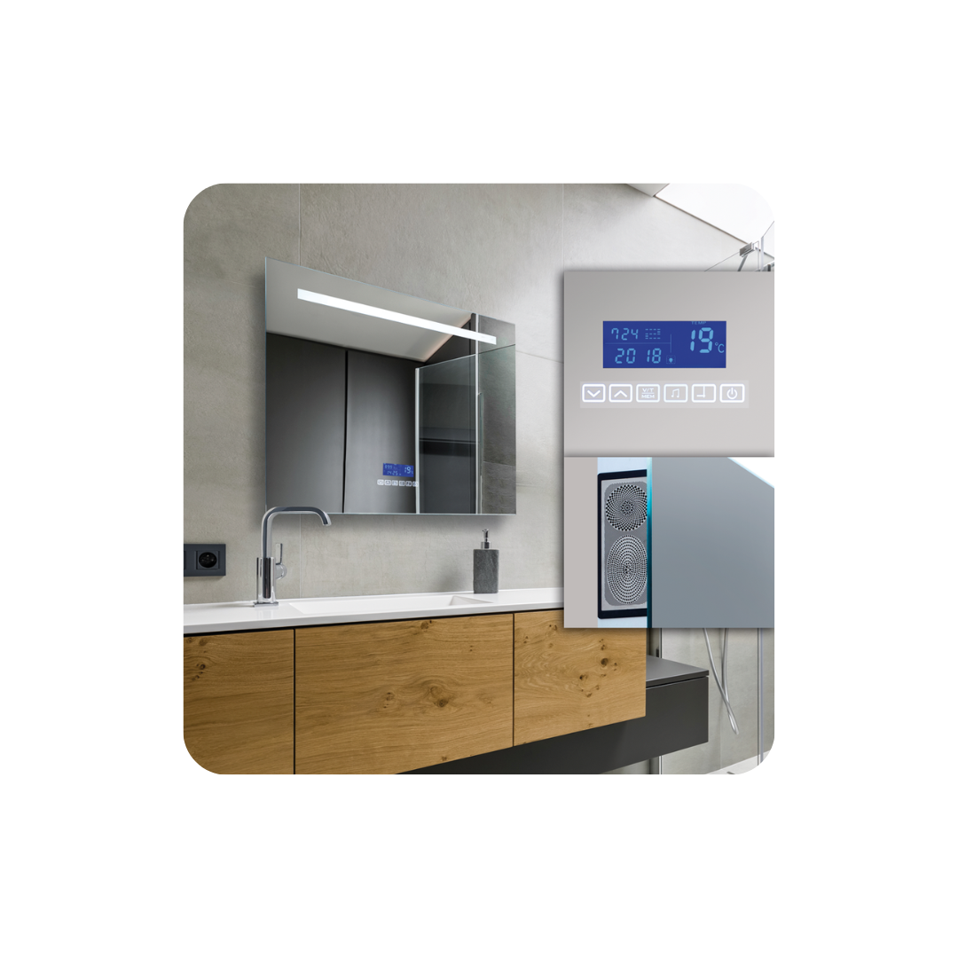 Espejo LED Cuadrado Touch Integrado Reloj Parlante Bluetooth 60x70cm 28w