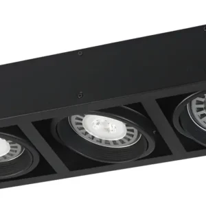 Plafón 3 Luces Ar111 Con Lámparas Led 12w Gu10 Spot Negro - MACROLED