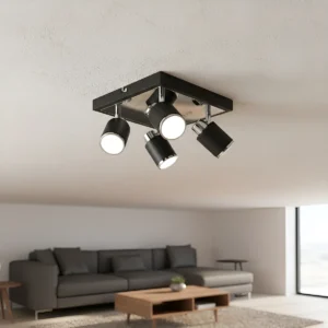 Plafón 4 Luces Aluminio Candil Negro