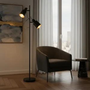 Lampara De Pie Duplex 2 Luces E27 Negro + Oro 139cm