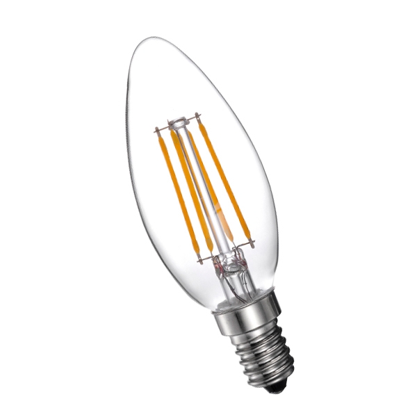 Lámpara Led Filamento Transparente Vela 4W E14 Luz Cálida