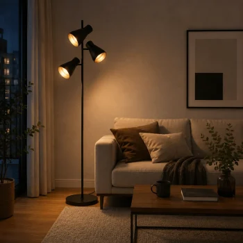 Lampara De Pie Trio 3 Luces E27 12w Negro + Oro 150cm