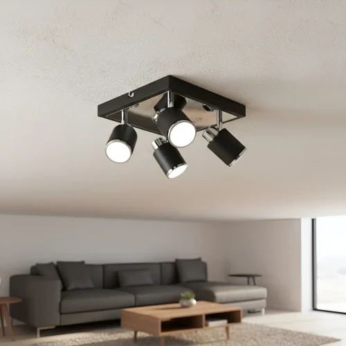 Plafón 4 Luces Aluminio Candil Negro
