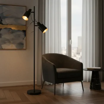 Lampara De Pie Duplex 2 Luces E27 Negro + Oro 139cm