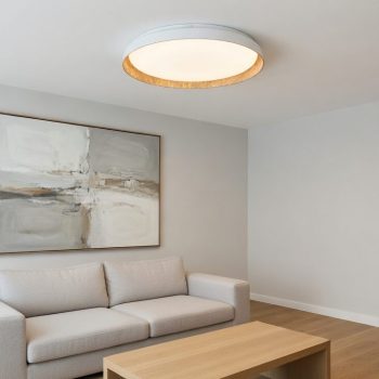 Aplique Plafon LED Chester Blanco Madera Redondo 51cm  45w CALIDO NEUTRO FRIO